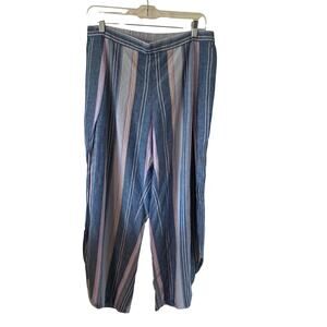 Drew Anthropologie Linen Blend Striped Tulip Pants Size Large Blue Beach